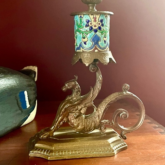 Antique French Longwy, Bronze Gargoyle Griffin Candlestick, Victorian, Gothic - Picture 3 of 12